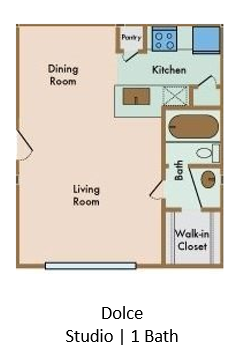 Floor plan for studio, 1 bath, 480 sqft
